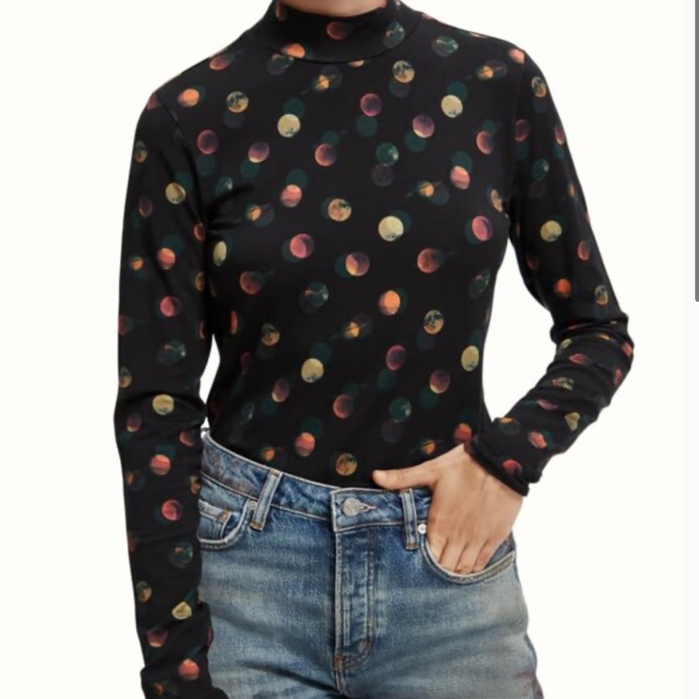 Scotch & Soda Long-Sleeve Planets 🪐 Print Slim Fit Turtleneck Shirt - M